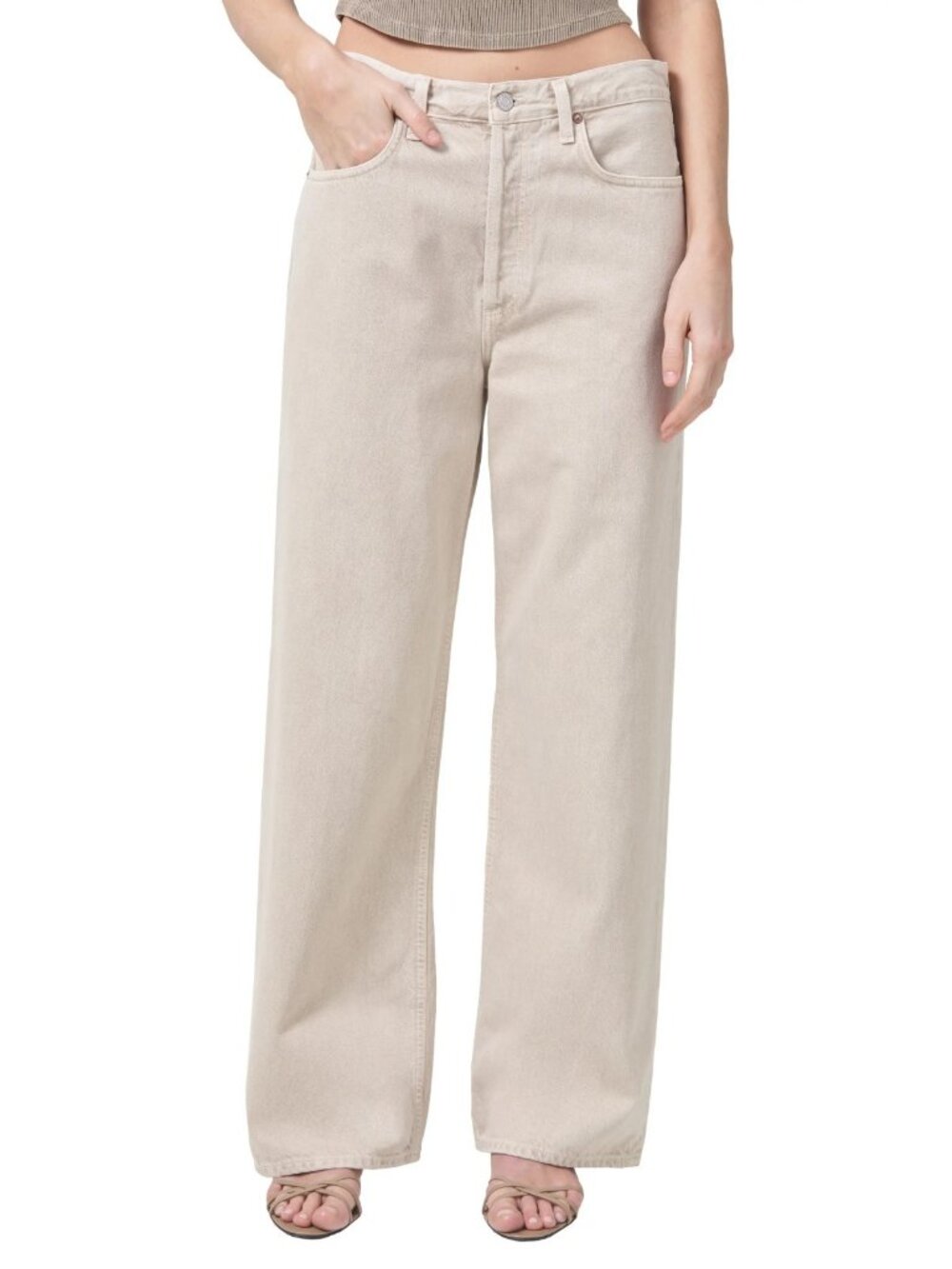 AGOLDE Low Slung Baggy Womens Rigid Cotton Wide Leg Jeans Beige Size 31 - Picture 4 of 6